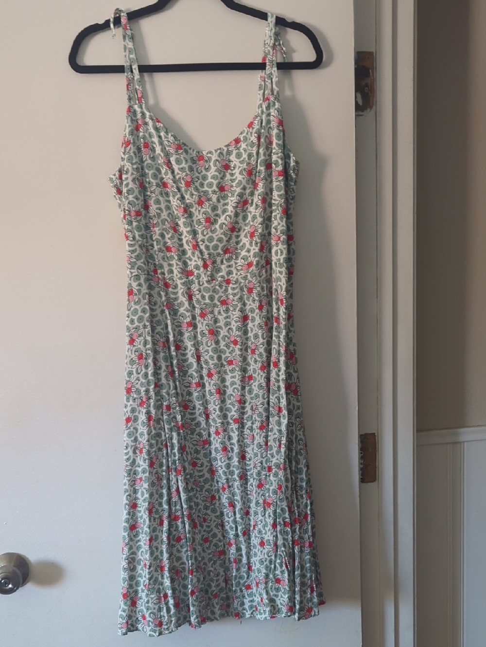 Collectif London Green Floral Slip Dress with Red Accent